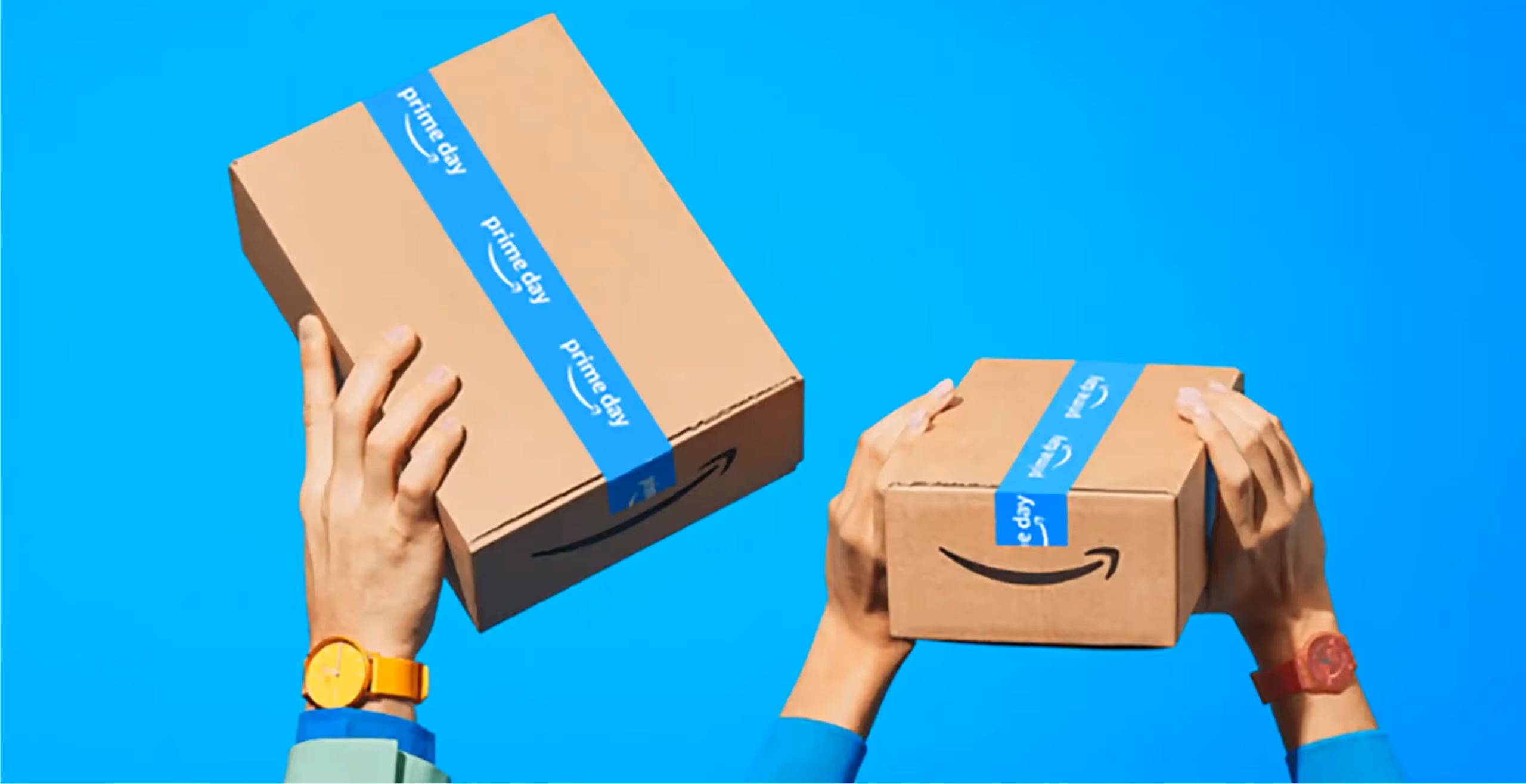 Prime Day 2023. People are holding prime day boxes